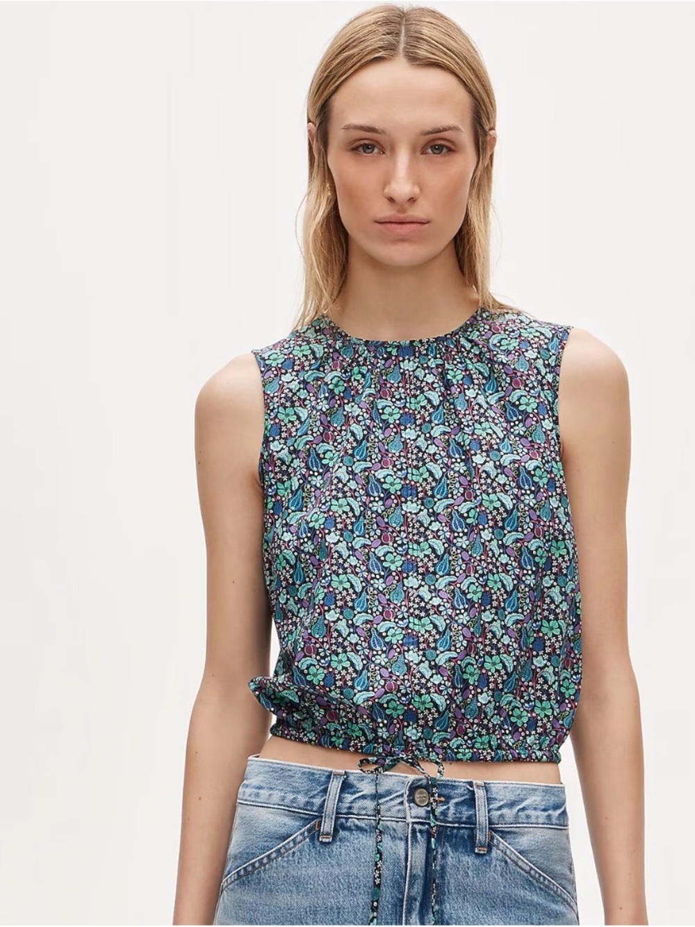 Drawstring-waist tank top in Liberty® floral fabric